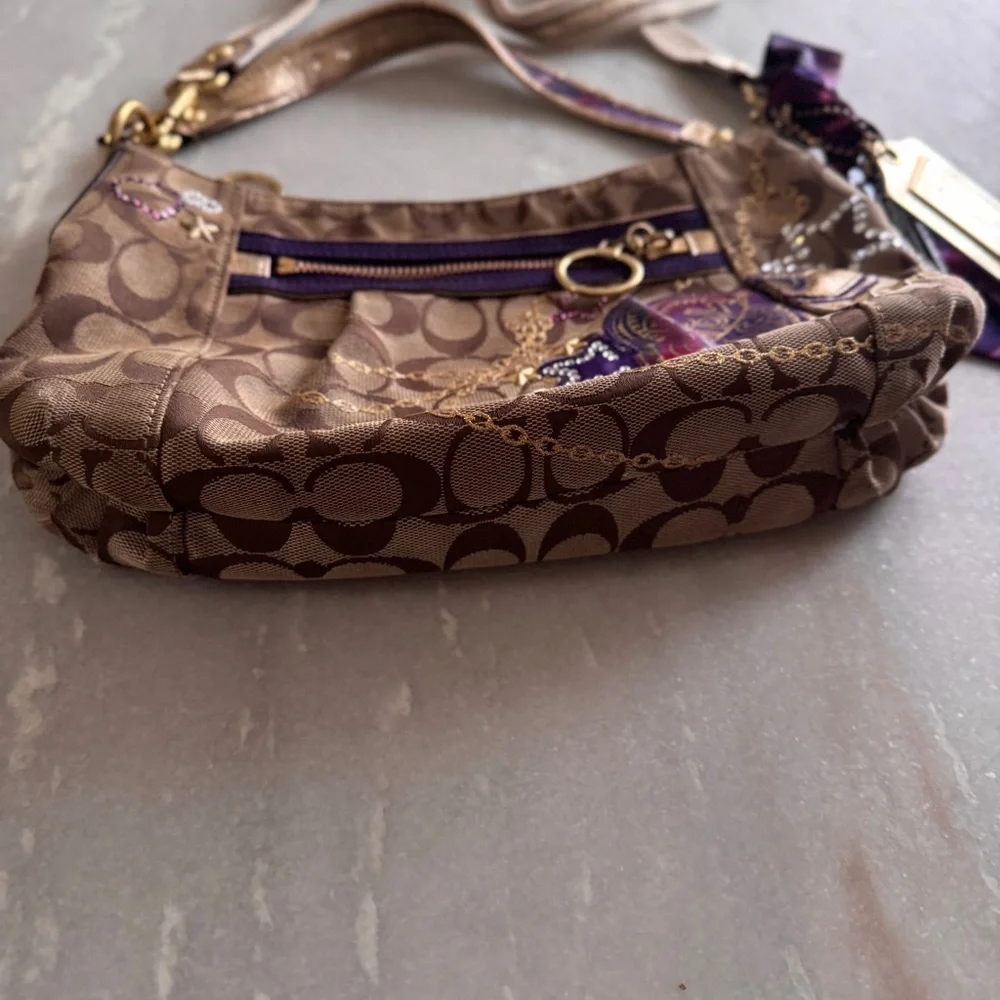 RARE Coach Poppy Tartan Applique Groovy Crossbody Shoulder Bag Brown Monogram - Picture 4 of 16